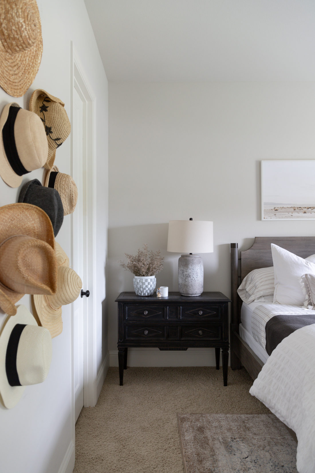 hat wall, California casual bedroom makeover