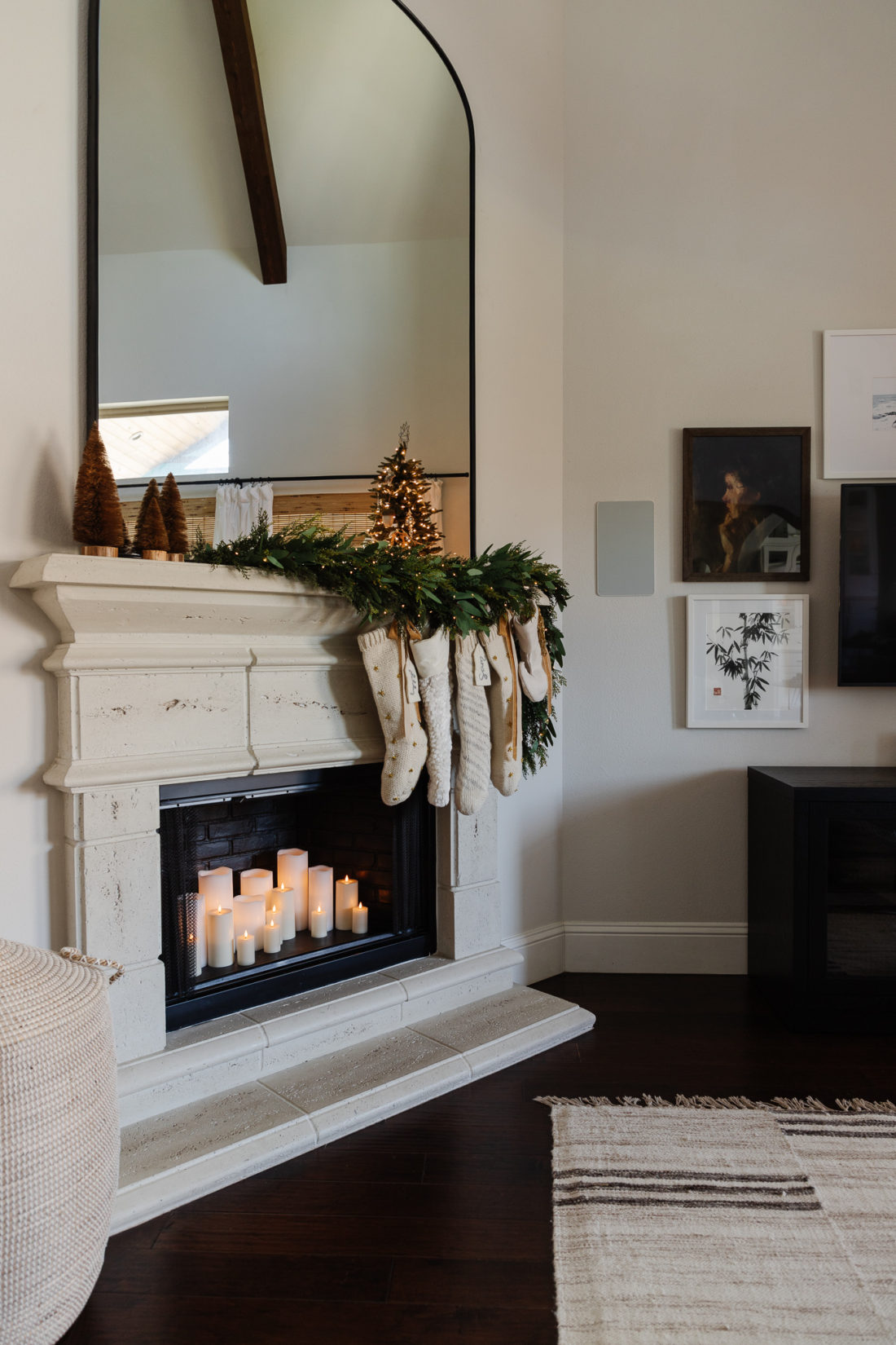 asymmetrical fireplace Christmas garland